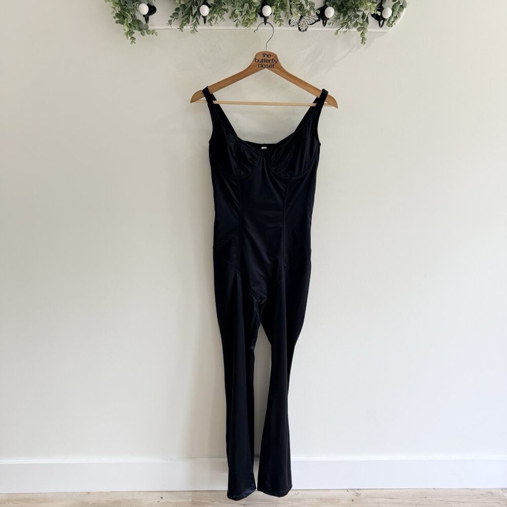 Popilush Shapewear Lift Flare Leg Strappy Jumpsuit Black Size L N4897